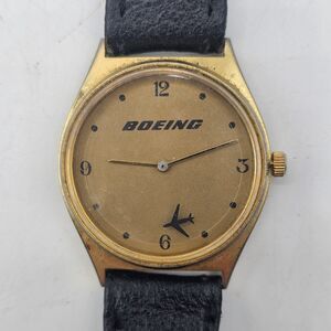 Vintage Boeing Airplane Watch On Genuine Leather Band New Battery Runs Great